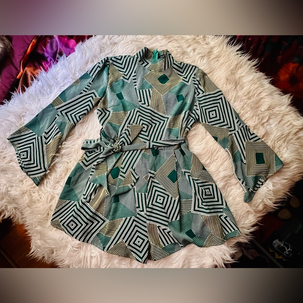 Banjul Green Geometric Romper